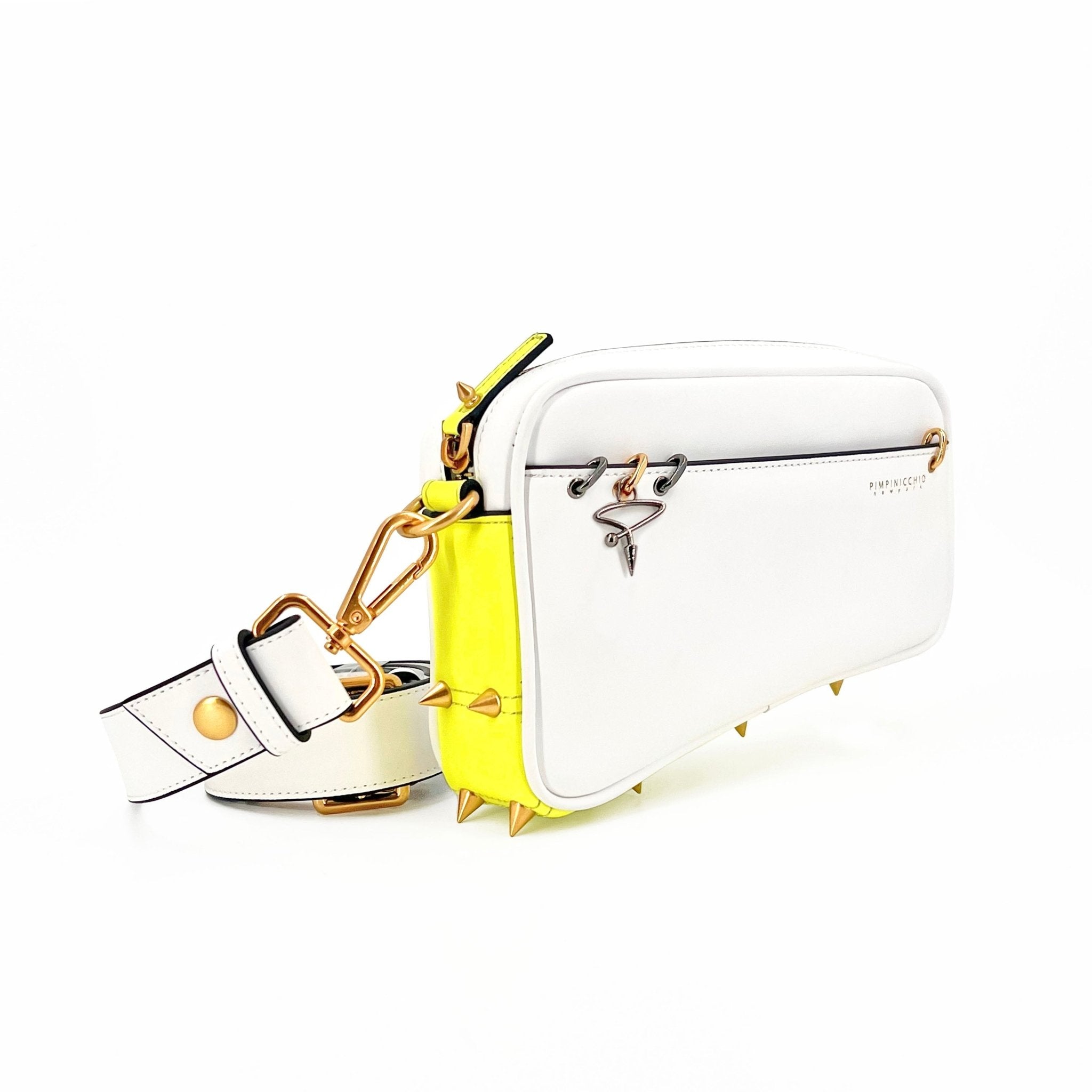 200W ASYMMETRICAL BELT BAG IN WHITE & YELLOW - Pimpinicchio New York