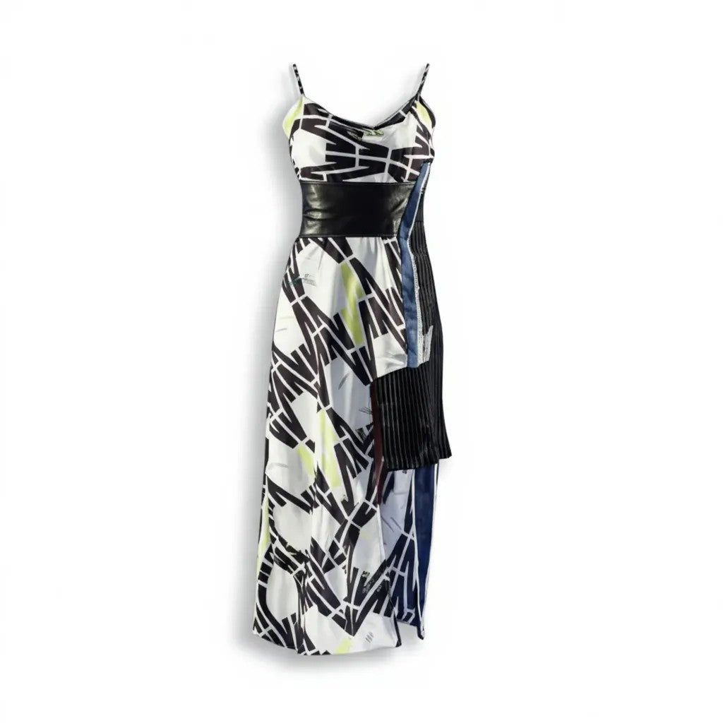 Asymmetric Bias-Cut Monogram Dress — Volt/Ink