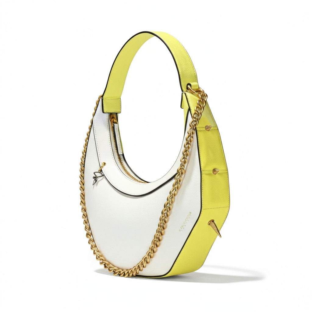 515W Asymmetrical Hobo Bag In White and Yellow