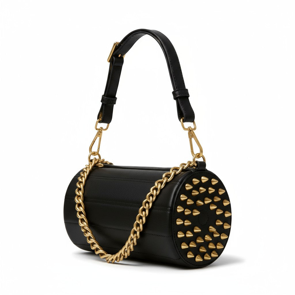 140E Tube Cross-body Bag in Black with Chain