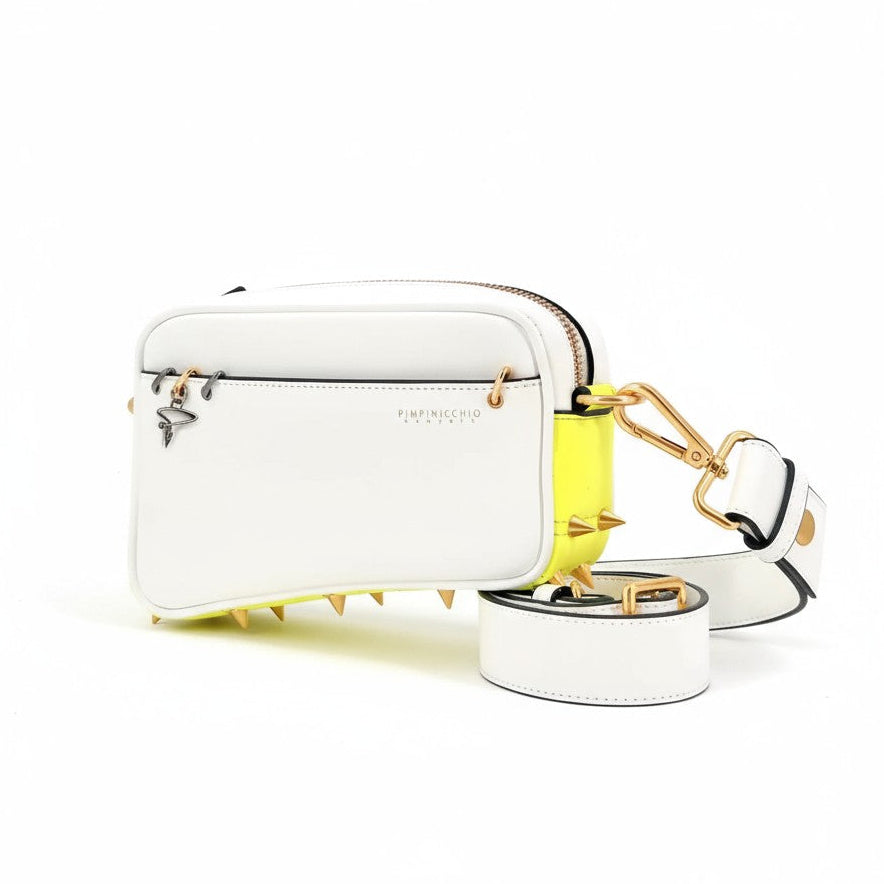 200W Asymmetrical Belt Bag In White & Yellow