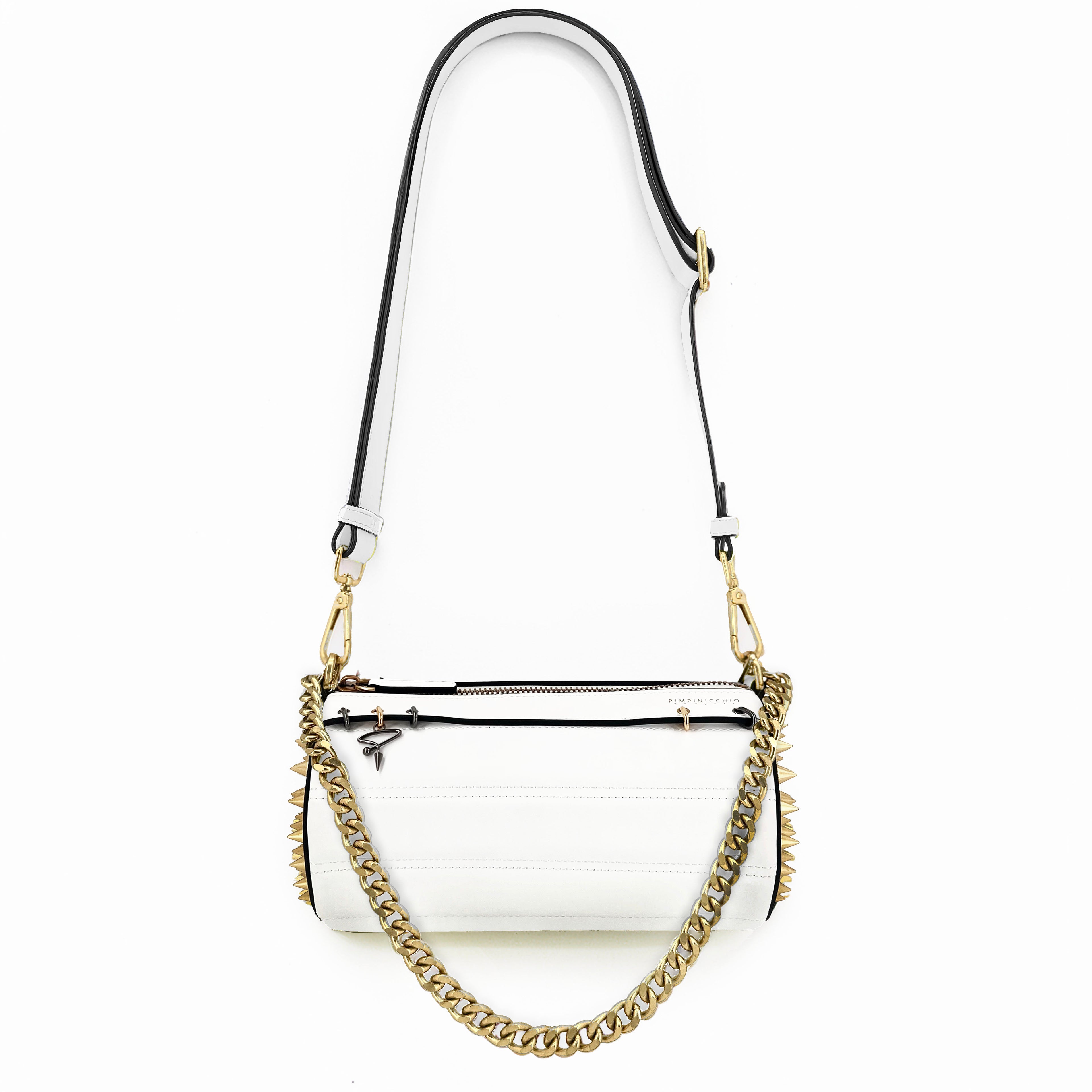 140E Tube Cross-body Bag in White with Chain